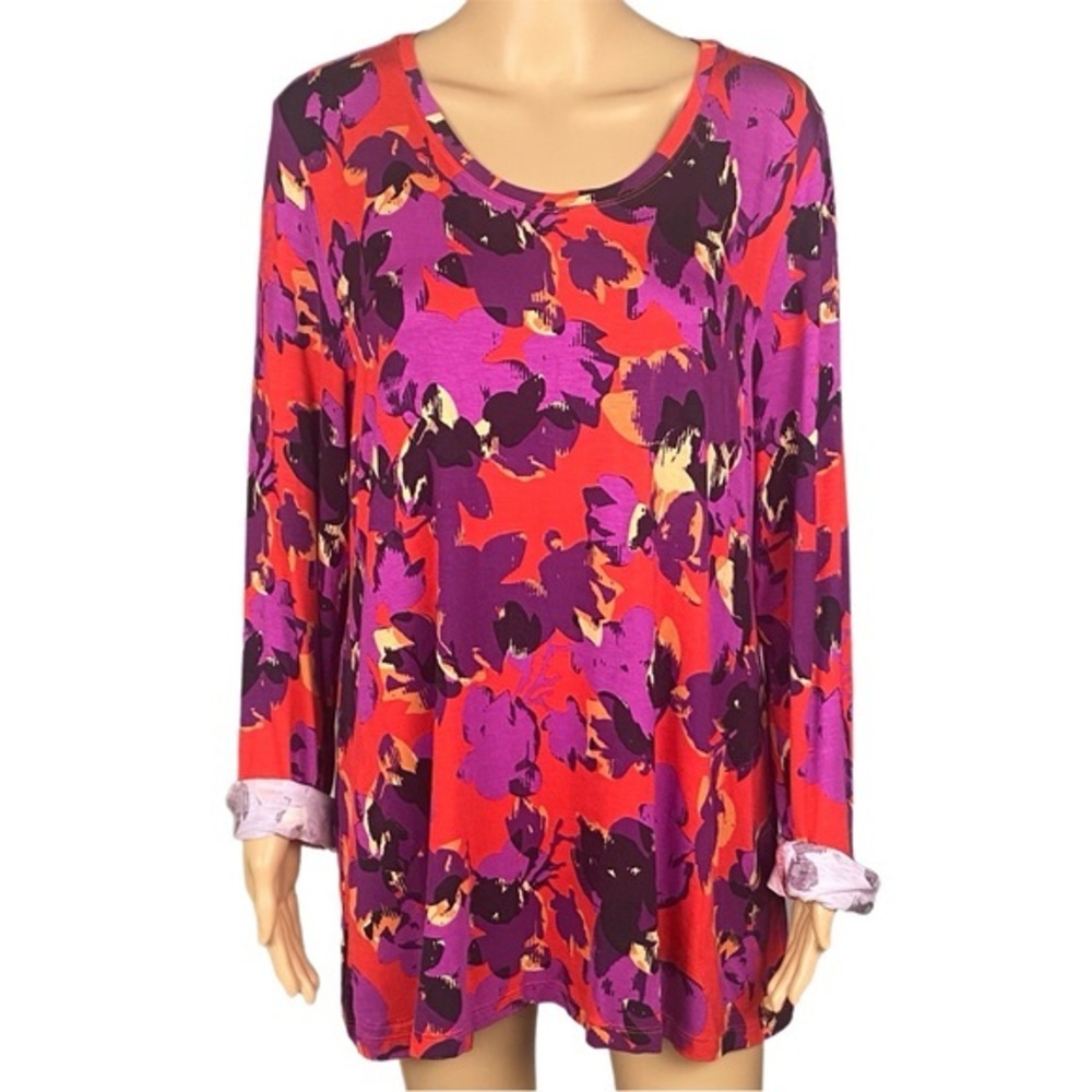LOGO by Lori Goldstein vibrant abstract floral design tunic with pockets Large